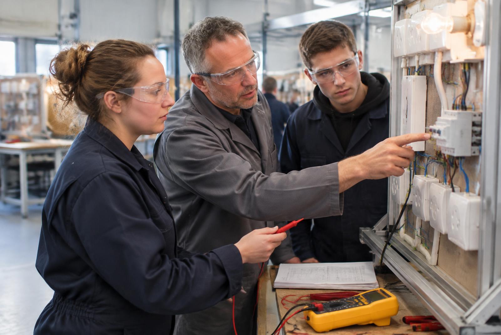 Practical electrical teaching in a college workshop